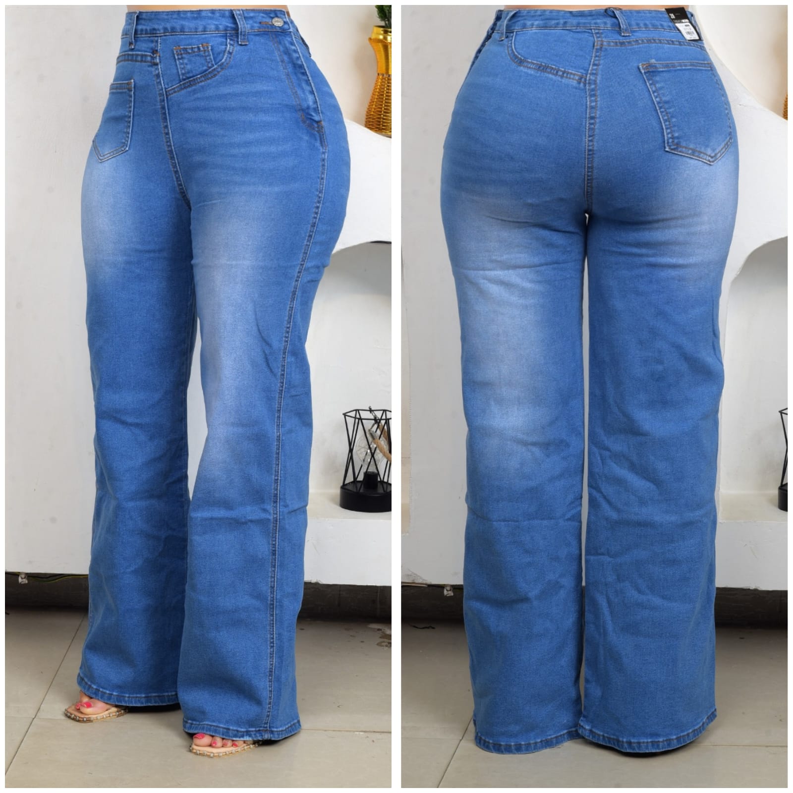Mid-Blue Wide-Leg Jeans