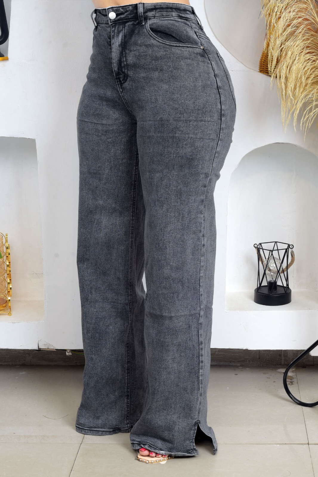 Charcoal Wide-Leg Jeans